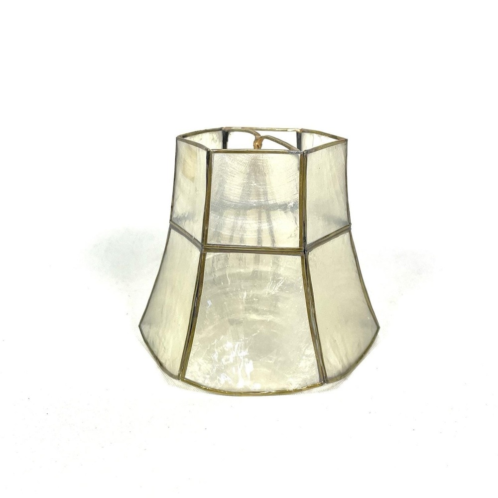 Vintage Capiz Shell Clip-On Lampshade Brass Trim Philippines 4" Mini Shade